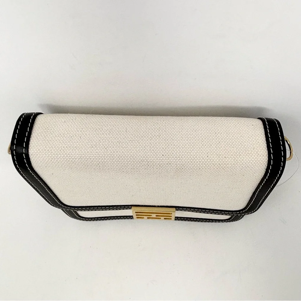 FRAME Le Signature Mini Bag Black Cream Canvas Leather Crossbody Brass Hardware